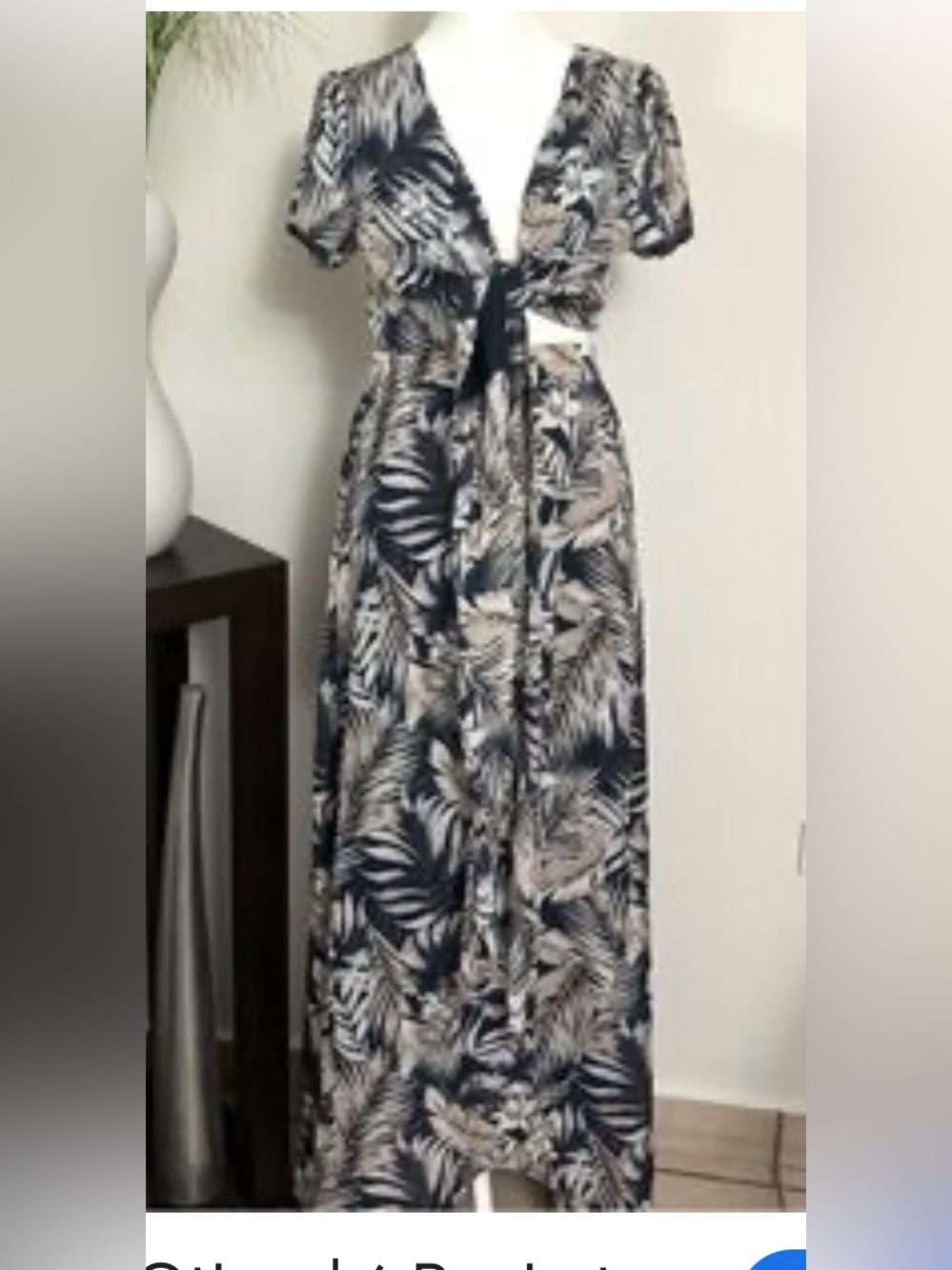 Navy and Cream Tropical Print Maxi Dress